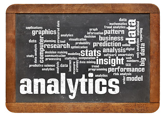 Image showing analytics word cloud on blackboard