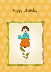 Image showing greeting card with a baby sitting on a flower