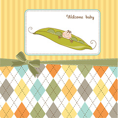 Image showing little boy sleeping in a pea been, baby announcement card