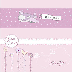 Image showing baby girl announcement card with airplane