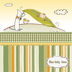 Image showing little boy sleeping in a pea been, baby announcement card