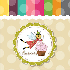 Image showing Childish birthday card with funny dressed bee