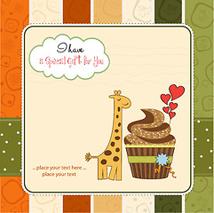 Image showing birthday greeting card with cupcake and giraffe