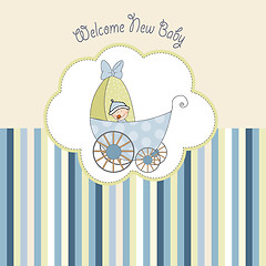 Image showing baby boy shower card with stroller