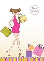 Image showing baby announcement card with beautiful pregnant woman on shopping