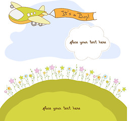 Image showing new baby announcement card with airplane