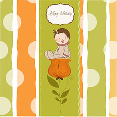 Image showing greeting card with a baby sitting on a flower