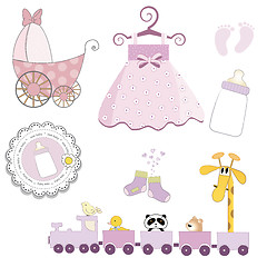Image showing baby girl items set isolated on white background