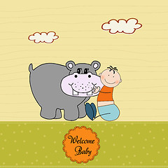 Image showing new baby invitation with hippopotamus