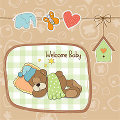 Image showing baby shower card with teddy bear toy