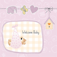 Image showing baby shower card with teddy bear toy