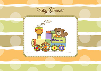 Image showing baby shower card with teddy bear and train toy