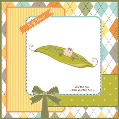 Image showing little boy sleeping in a pea been, baby announcement card