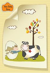 Image showing Welcome baby card with broken egg and little baby