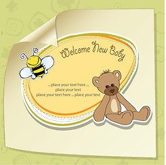 Image showing baby shower card with teddy bear toy