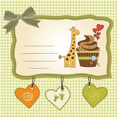 Image showing birthday greeting card with cupcake and giraffe