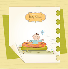 Image showing baby bathe in a small pool . shower announcement card