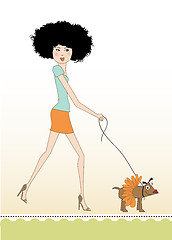 Image showing pretty young lady with her dog dressed