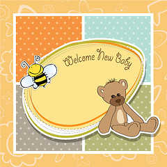 Image showing baby shower card with teddy bear toy