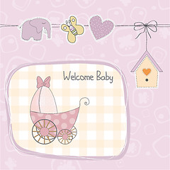 Image showing baby girl shower card with stroller