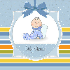 Image showing new baby announcement card with little baby