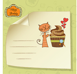 Image showing birthday greeting card with cupcake and cat