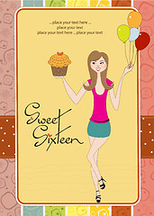 Image showing Sweet Sixteen Birthday card with young girl