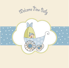 Image showing baby boy shower card with stroller