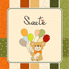 Image showing baby invitation with teddy bear and balloons