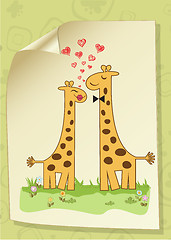 Image showing Funny giraffe couple in love