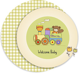 Image showing baby shower card with teddy bear and train toy