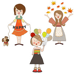 Image showing set of three happy girls, isolated on white background