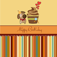 Image showing birthday greeting card with cupcake and little dog