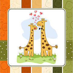 Image showing Funny giraffe couple in love