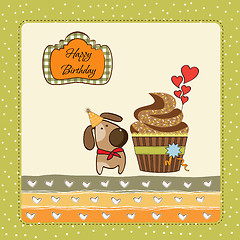 Image showing birthday greeting card with cupcake and little dog