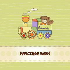 Image showing baby shower card with teddy bear and train toy