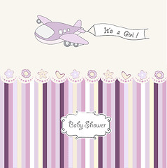 Image showing baby girl announcement card with airplane