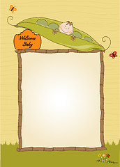 Image showing little boy sleeping in a pea been, baby announcement card