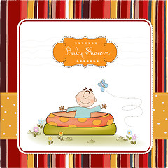 Image showing baby bathe in a small pool . shower announcement card