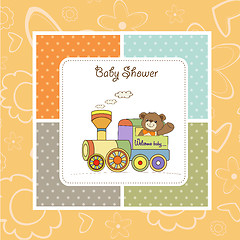 Image showing baby shower card with teddy bear and train toy