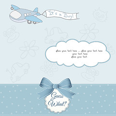 Image showing baby boy announcement card with airplane