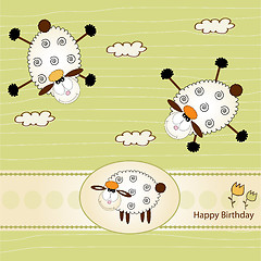 Image showing birthday greeting card with sheep