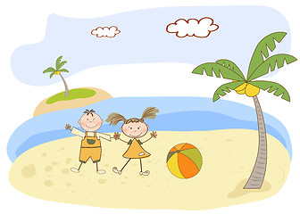 Image showing two kids play on the beach