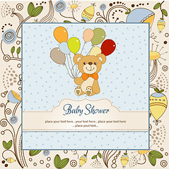 Image showing baby shower card with cute teddy bear