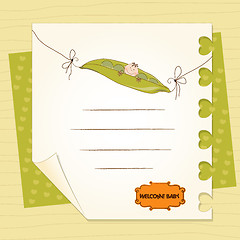 Image showing little boy sleeping in a pea been, baby announcement card