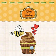 Image showing birthday greeting card with cupcake and funny bee
