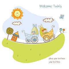 Image showing baby twins shower announcement card