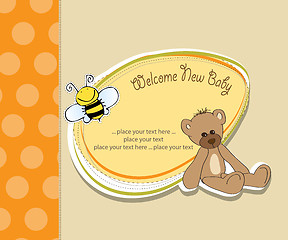 Image showing baby shower card with teddy bear toy