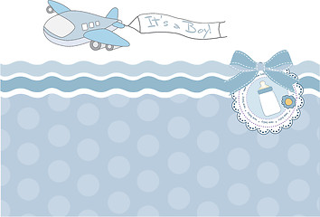 Image showing baby boy announcement card with airplane