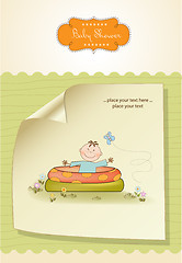 Image showing baby bathe in a small pool . shower announcement card